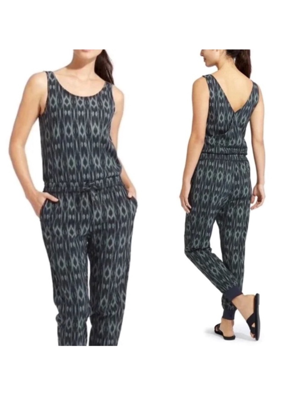 Athleta Ikat Cross Back Romper
Jumpsuit - Black/Sage, Size 10
